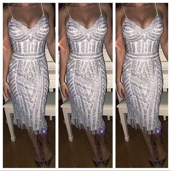 VP Collection Custom White Crystal Dress - Picture 1 of 9